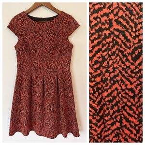 AB Studio, Textured Fit & Flare Dress, Burnt Orange/Black, EUC, Size 10